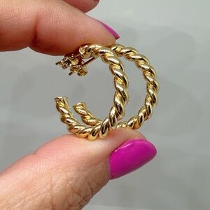 14 k Gold Twisted Hoop Earrings, post and butterfly backs